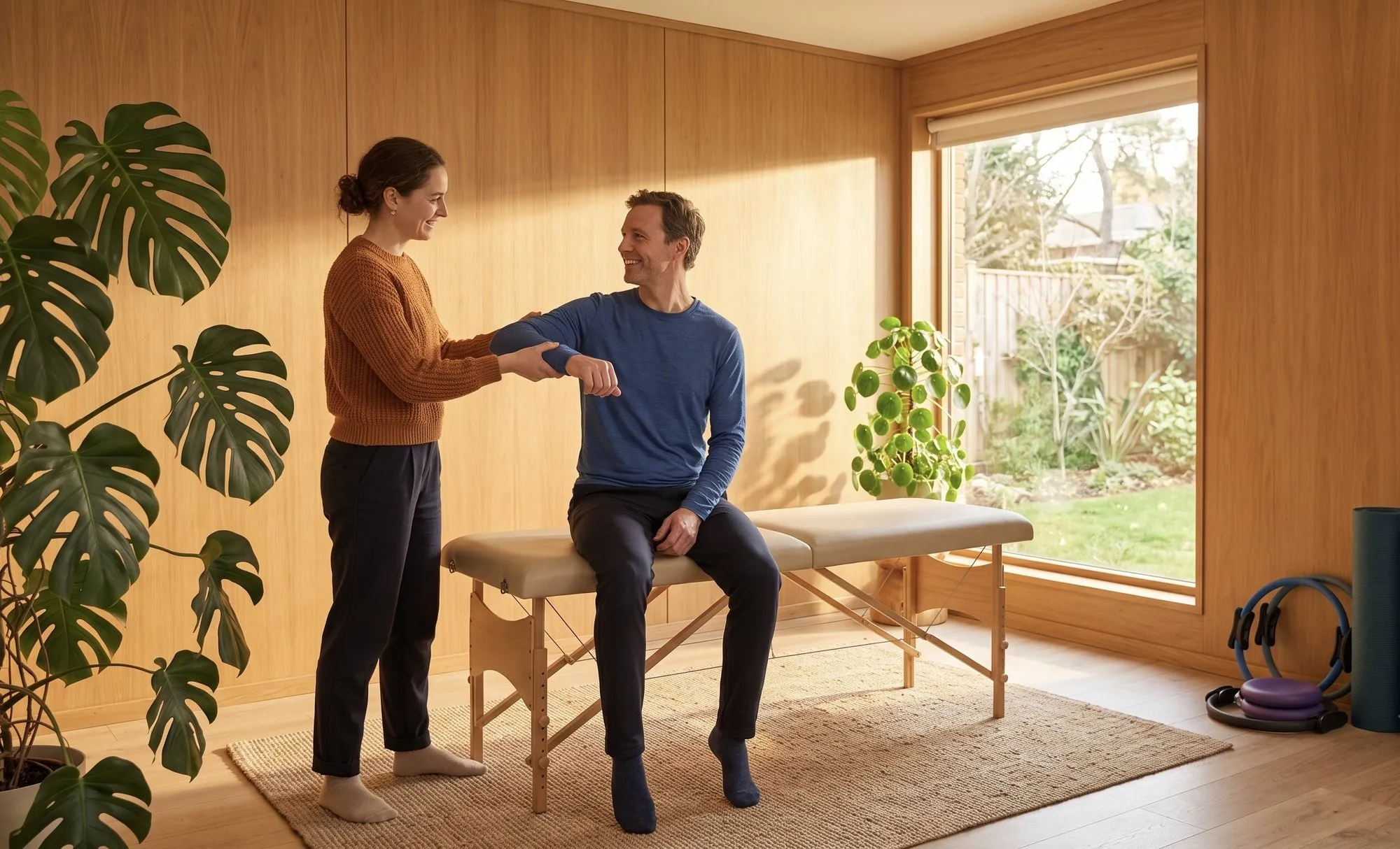 A clinician helping a patient during recovery