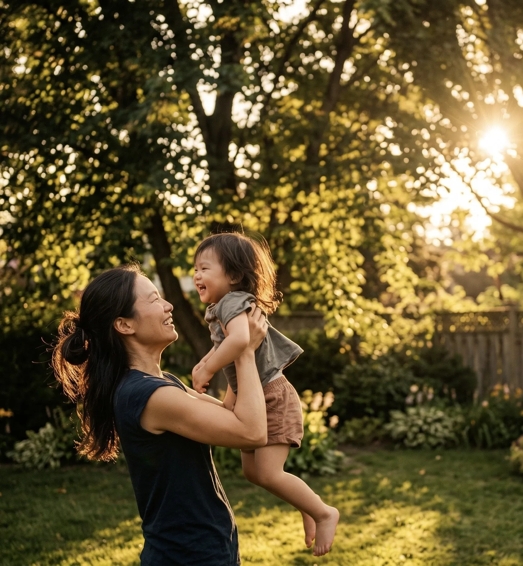 A parent enjoying an active moment with her child